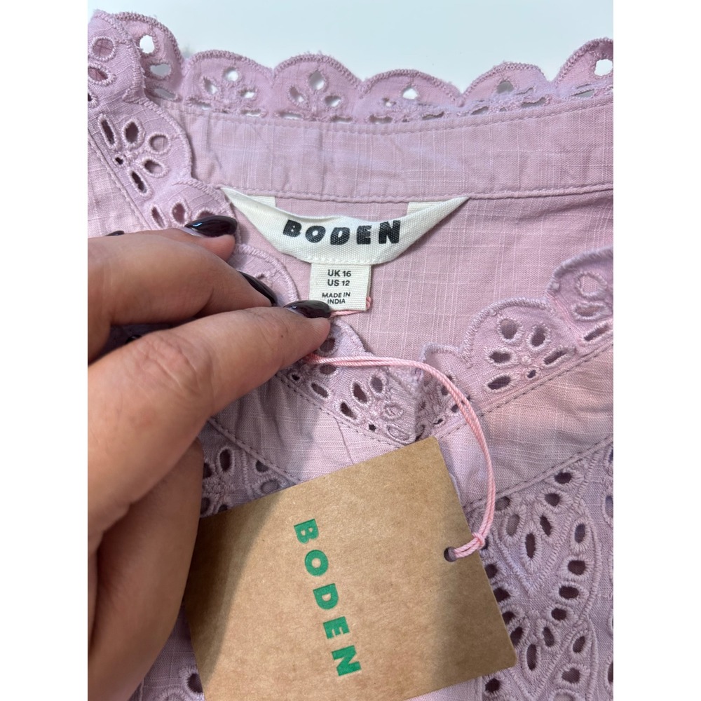 Boden Savannah Broderie Top Pink US 12 Eyelet Cottagecore - Picture 7 of 11